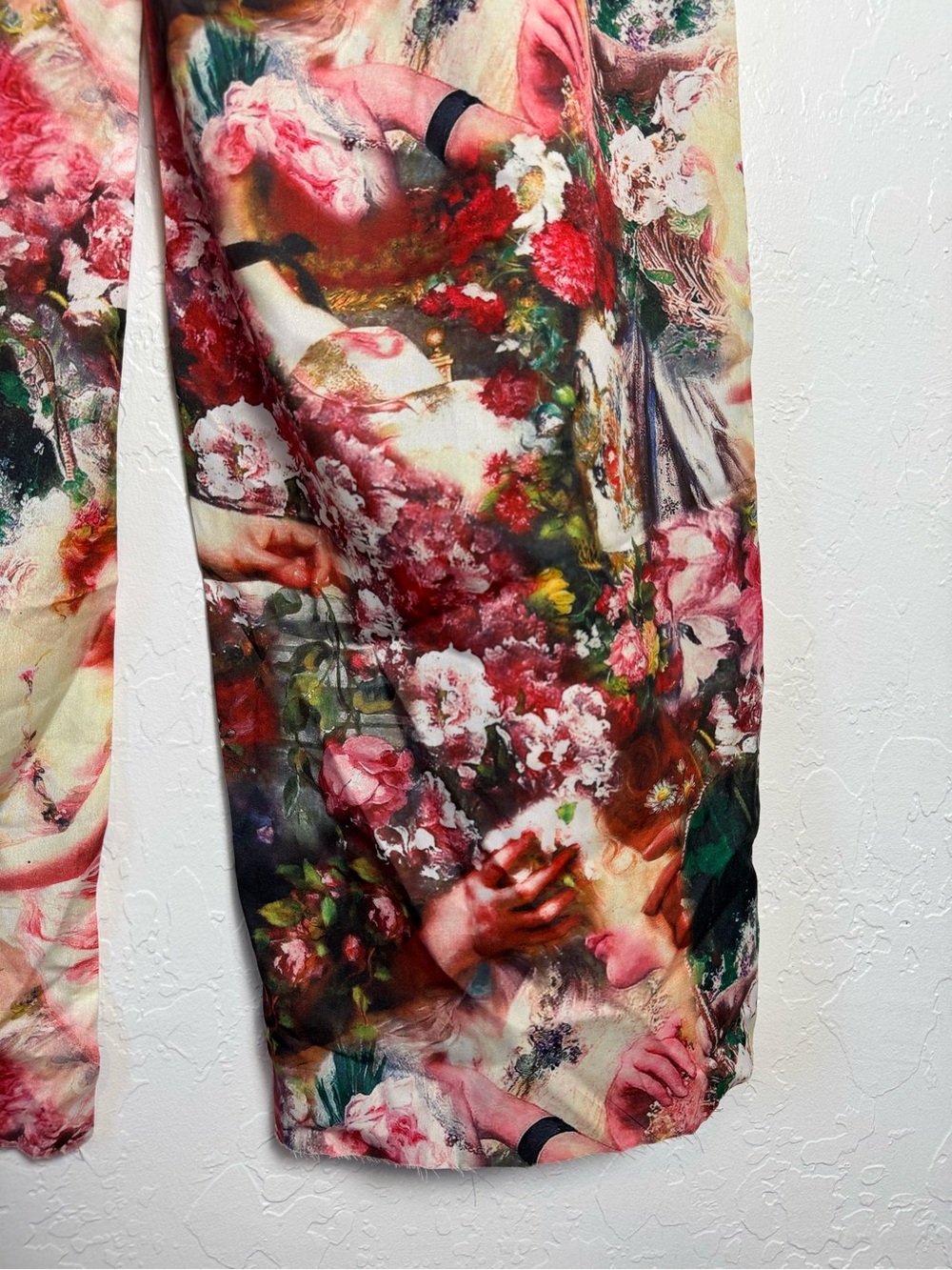 PrettyLittleThing Rose Femme Renaissance Print Wide Leg Satin Pants Trousers - Picture 12 of 12